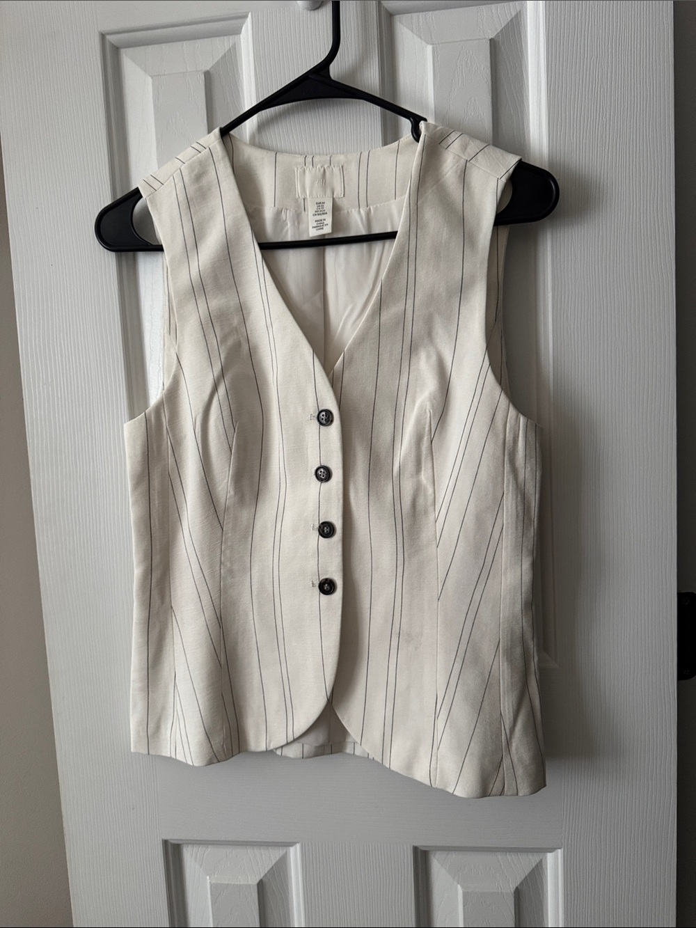 H&M Cream Pinstripe V-Neck Buttoned Vest